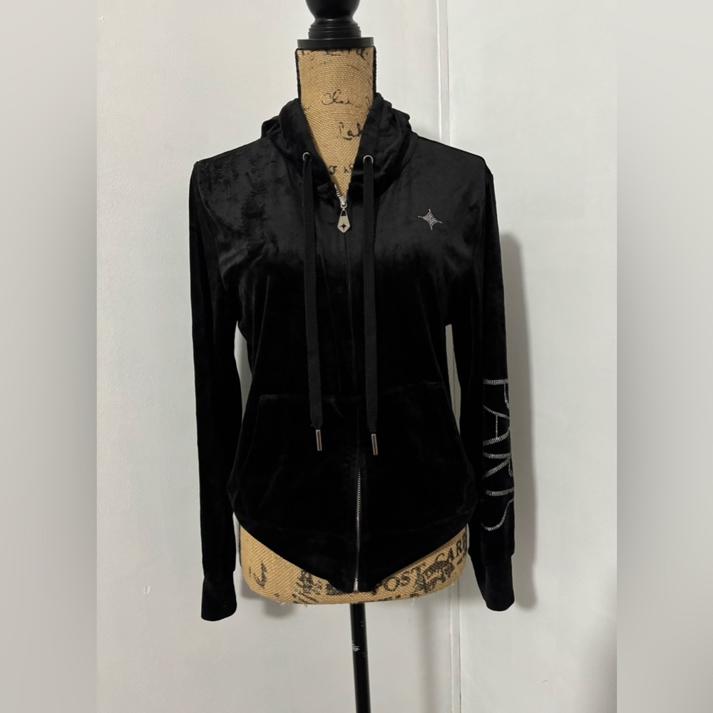 PARIS HILTON Black Velvet Tracksuit Size L